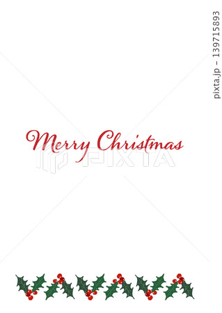 柊の交互配置下部ボーダー装飾 縦型クリスマスカードテンプレート 背景透過 139715893