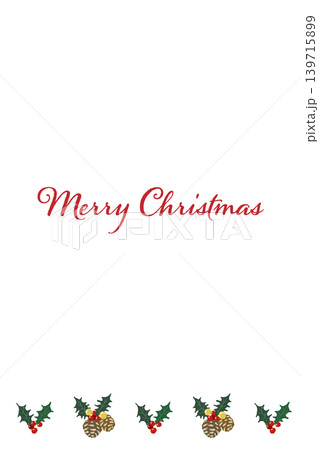 柊とベルの下部ボーダー装飾 縦型クリスマスカードテンプレート 背景透過 139715899