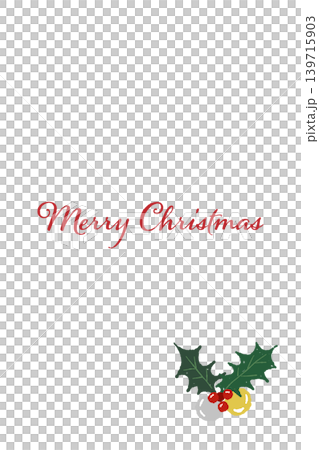 柊のシンプルコーナー装飾 縦型クリスマスカードテンプレート 背景透過 139715903