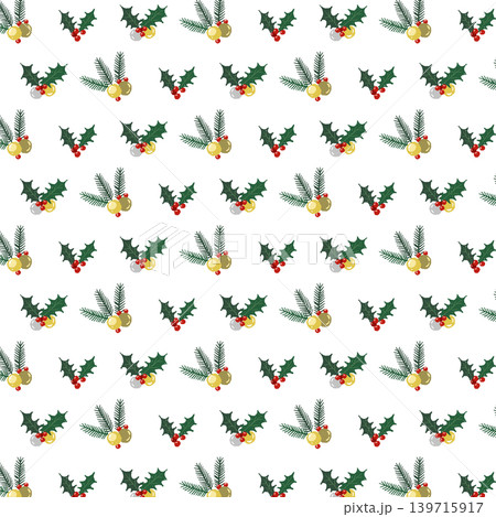 クリスマス飾りの密集ミックスシームレスパターン背景イラスト 背景透過 クリスマス飾りの密集ミックスシームレスパターン背景イラスト 背景透過 139715917