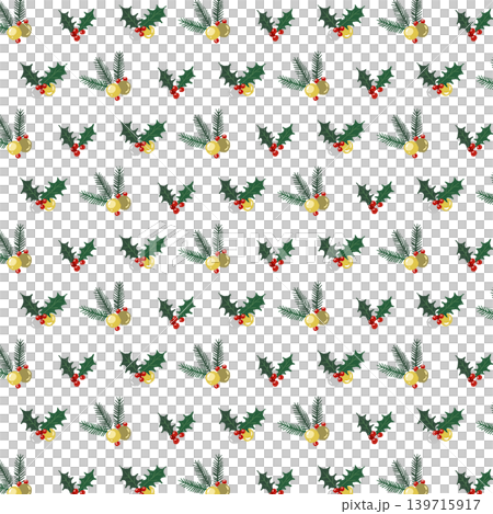 クリスマス飾りの密集ミックスシームレスパターン背景イラスト 背景透過 クリスマス飾りの密集ミックスシームレスパターン背景イラスト 背景透過 139715917