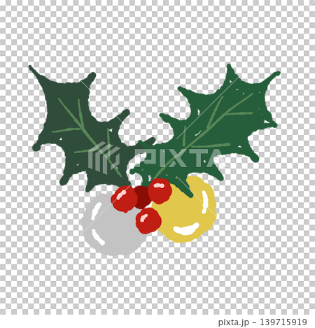 Holly and ornament decoration (single illustration, transparent background) 139715919