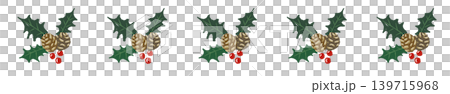 Illustration of a holly leaf arranged in a diagonal line border design with a transparent background. Illustration of a holly leaf arranged in a diagonal line border design with a transparent background. 139715968