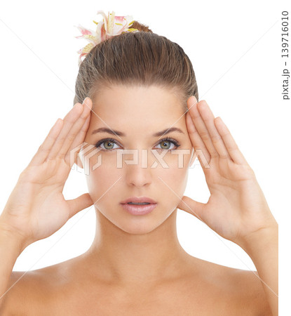 Skincare, wellness and hands on face of woman in studio with facelift, cosmetics on results on white background. Natural beauty, portrait and female model with dermatology, collagen or glowing skin Skincare, wellness and hands on face of woman in studio with facelift, cosmetics on results on white background. Natural beauty, portrait and female model with dermatology, collagen or glowing skin 139716010