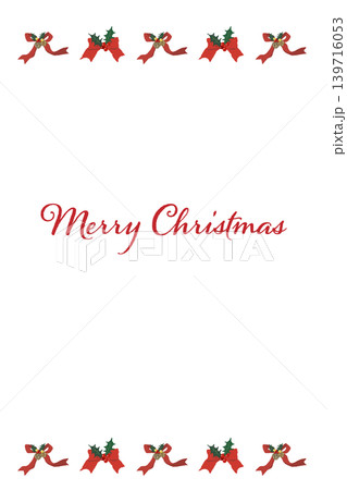 豪華な赤リボンの下部ボーダー装飾 縦型クリスマスカードテンプレート 背景透過 139716053