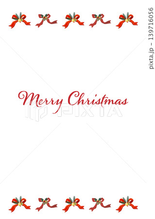 豪華な細め赤リボンの下部ボーダー装飾 縦型クリスマスカードテンプレート 背景透過 139716056
