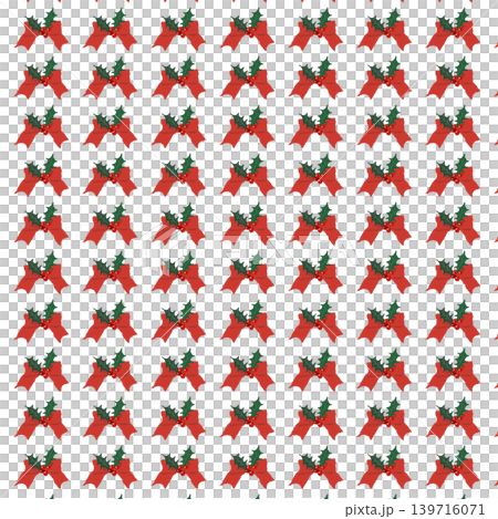 柊がついた赤リボンの密集シームレスパターン背景イラスト 背景透過 139716071