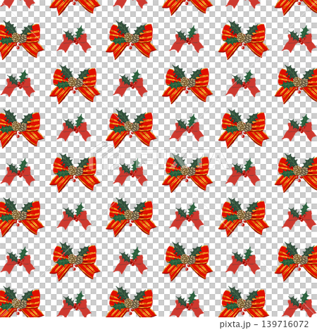 Random seamless pattern background illustration of striped ribbon with holly and ornaments. Random seamless pattern background illustration of striped ribbon with holly and ornaments. 139716072