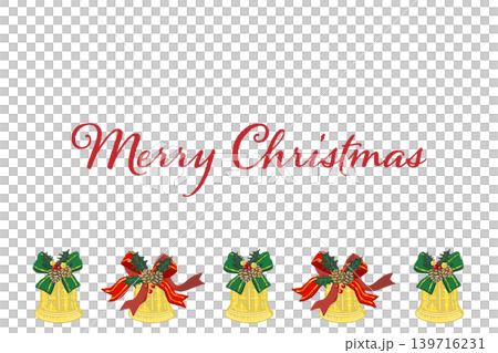 豪華な赤ストライプ柄リボンと2つのベルの下部ボーダー装飾 横型クリスマスカードテンプレート 豪華な赤ストライプ柄リボンと2つのベルの下部ボーダー装飾 横型クリスマスカードテンプレート 139716231