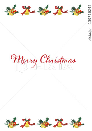 豪華なミックスリボン付きベルの上下ボーダー装飾 縦型クリスマスカードテンプレート 背景透過 139716243