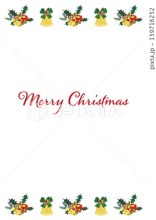 豪華なミックスストライプ柄リボン付きベルの上下ボーダー装飾 縦型クリスマスカードテンプレート 豪華なミックスストライプ柄リボン付きベルの上下ボーダー装飾 縦型クリスマスカードテンプレート 139716252