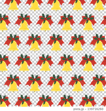 Luxurious red ribbon and simple bell alignment seamless pattern background illustration. Transparent background. Luxurious red ribbon and simple bell alignment seamless pattern background illustration. Transparent background. 139716260