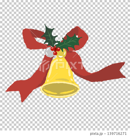 A dynamic, luxurious red ribbon and bell illustration (single illustration, transparent background). A dynamic, luxurious red ribbon and bell illustration (single illustration, transparent background). 139716271