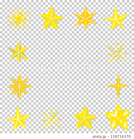 ゴールドのミックス星の四角形フレーム装飾イラスト 背景透過 ゴールドのミックス星の四角形フレーム装飾イラスト 背景透過 139716370