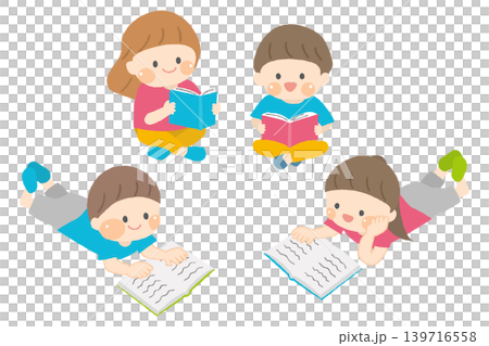 Children reading books in a relaxed posture 139716558