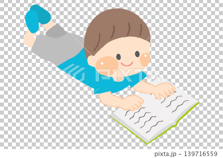A boy lying down and reading 139716559