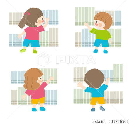 本を探す子供のイラストセット 本を探す子供のイラストセット 139716561