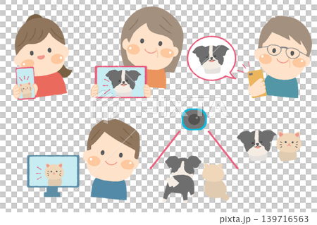 ペットカメラでペットを確認する飼い主たち 139716563