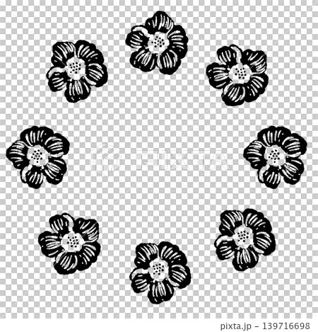 花のボタニカルモノクロリース 丸型フレームイラスト 背景透過 139716698