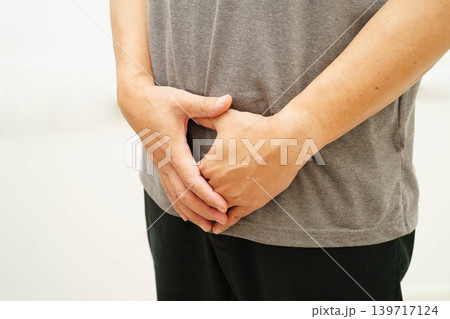 Hernia, Asian man stomach ache, abdominal pain and urology problem health. Hernia, Asian man stomach ache, abdominal pain and urology problem health. 139717124