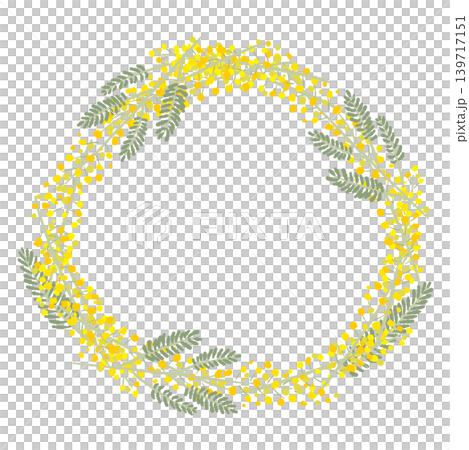 Circular Mimosa and Leaf Wreath Botanical Vector 139717151