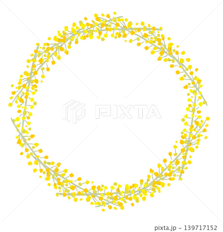 Round Mimosa Acacia Flower Garland Frame 139717152