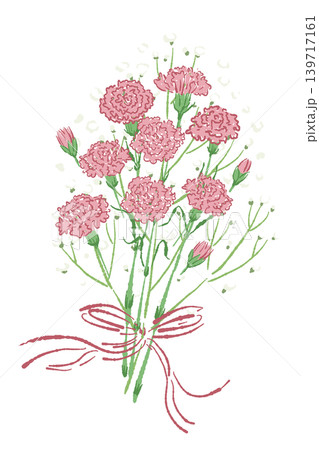 Pink Carnation Bouquet with Ribbon for Mother's 139717161