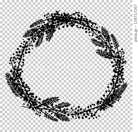 Circular Mimosa and Acacia Leaf Wreath Outline 139717167