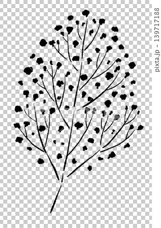 カスミソウの枝（単体）のモノクロ手描きイラスト素材 139717188