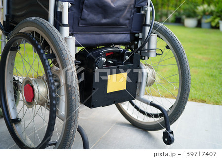 Bangkok, Thailand May 2, 2026 Battery power electric wheelchair increased mobility for disability or elderly patient. Bangkok, Thailand May 2, 2026 Battery power electric wheelchair increased mobility for disability or elderly patient. 139717407