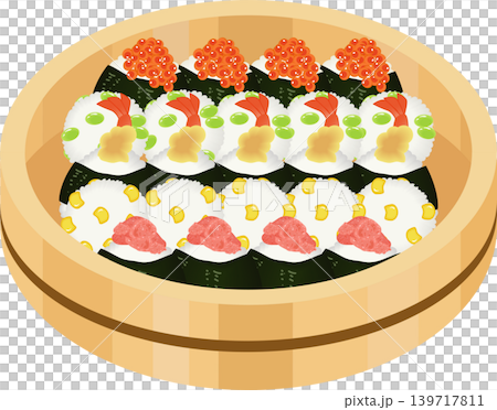 寿司桶に盛られたおにぎり 139717811