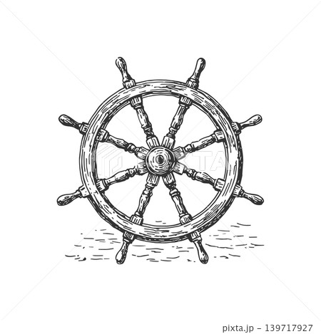 Vintage Ship Helm Wheel Nautical Symbol Vector Illustration in Engraving Maritime Style Vintage Ship Helm Wheel Nautical Symbol Vector Illustration in Engraving Maritime Style 139717927