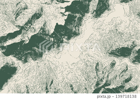 Topographic Contour Lines Terrain Map Background Vector Illustration in Vintage Engraving Style 139718138