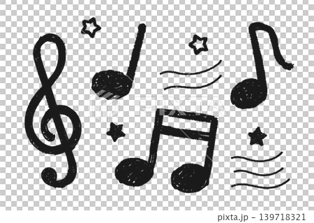クレヨンで描いたようなかわいい音符と星のシンプルなイラスト 139718321