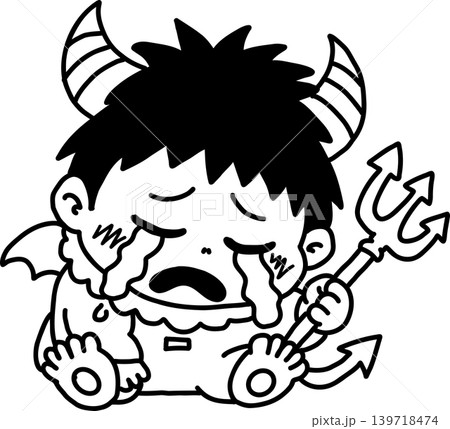 静かに泣く可愛い小悪魔のキャラクター 悲しみに暮れるベビーデビル 反省・落ち込む ベクター 静かに泣く可愛い小悪魔のキャラクター 悲しみに暮れるベビーデビル 反省・落ち込む ベクター 139718474