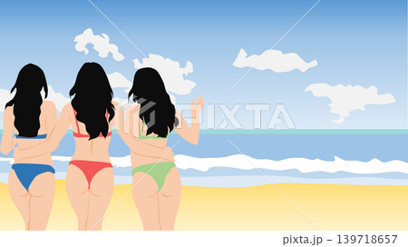 水着を着た女性が浜辺にいるイラスト 水着を着た女性が浜辺にいるイラスト 139718657