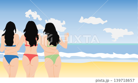 水着を着た女性が浜辺にいるイラスト 水着を着た女性が浜辺にいるイラスト 139718657
