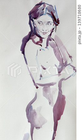 watercolor painting, female portrait, handmade 139718680
