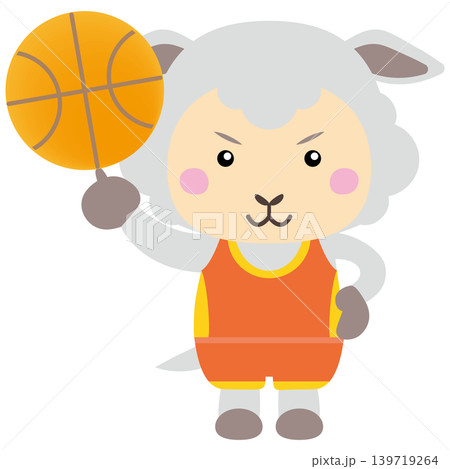 バスケットボールを楽しむ羊キャラクターのスポーツイラスト 139719264