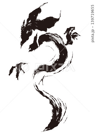 墨絵風ドラゴンの和風ベクターイラスト 黒龍シルエットアート 139719655