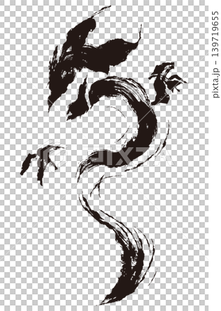 墨絵風ドラゴンの和風ベクターイラスト 黒龍シルエットアート 139719655