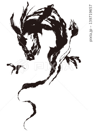 墨絵風ドラゴンの和風ベクターイラスト 黒龍シルエットアート 墨絵風ドラゴンの和風ベクターイラスト 黒龍シルエットアート 139719657