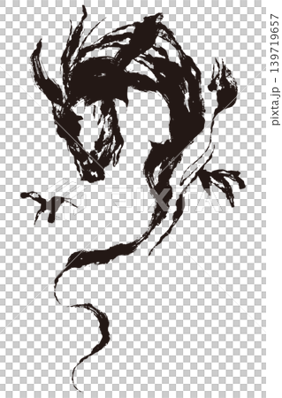 墨絵風ドラゴンの和風ベクターイラスト 黒龍シルエットアート 墨絵風ドラゴンの和風ベクターイラスト 黒龍シルエットアート 139719657