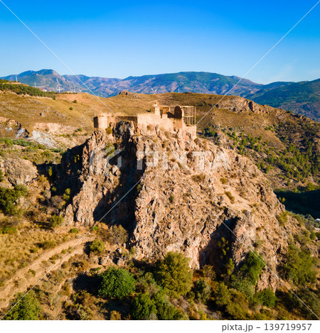 Lanjaron Castle aerial panoramic view in Alpujarras, Spain 139719957