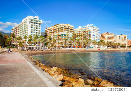 Marbella city beach panoramic view in Spain 139720024