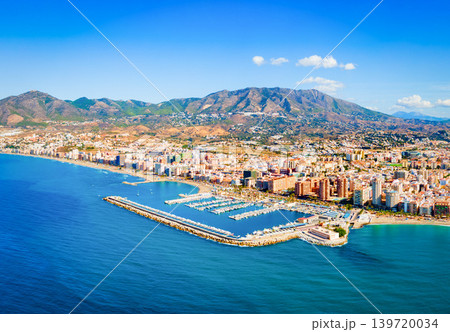 Fuengirola city beach and port aerial panoramic view Fuengirola city beach and port aerial panoramic view 139720034