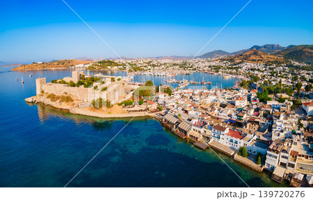 The Bodrum Castle and marina aerial panoramic view in Turkey The Bodrum Castle and marina aerial panoramic view in Turkey 139720276