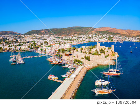 The Bodrum Castle and marina aerial panoramic view in Turkey The Bodrum Castle and marina aerial panoramic view in Turkey 139720304