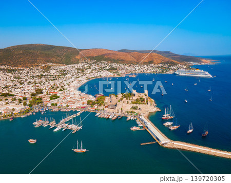 Bodrum beach and marina aerial panoramic view in Turkey Bodrum beach and marina aerial panoramic view in Turkey 139720305