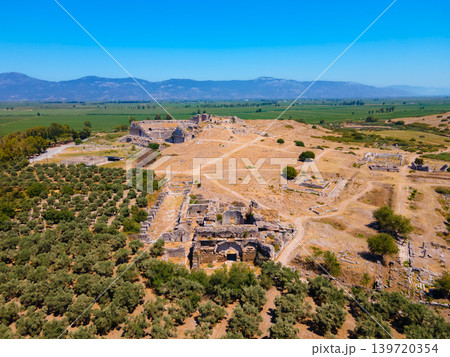 Miletus Archaeological Site aerial panoramic view near Didim city in Turkey 139720354